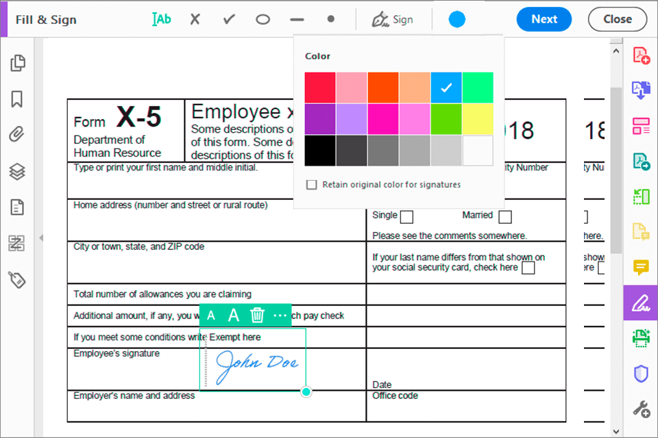 adobe sign color codes