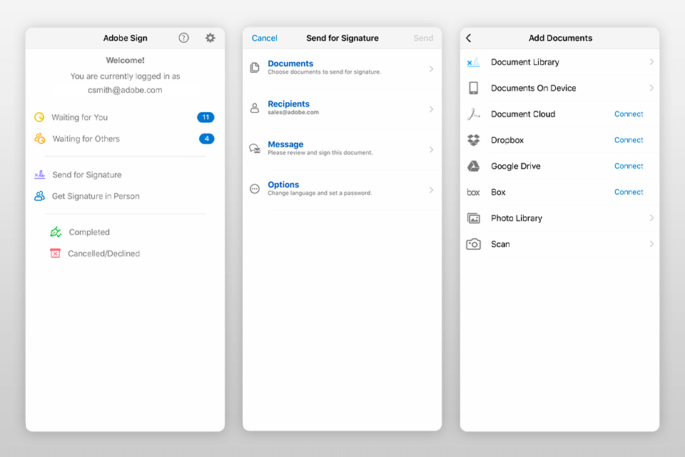 adobe sign mobile app interface