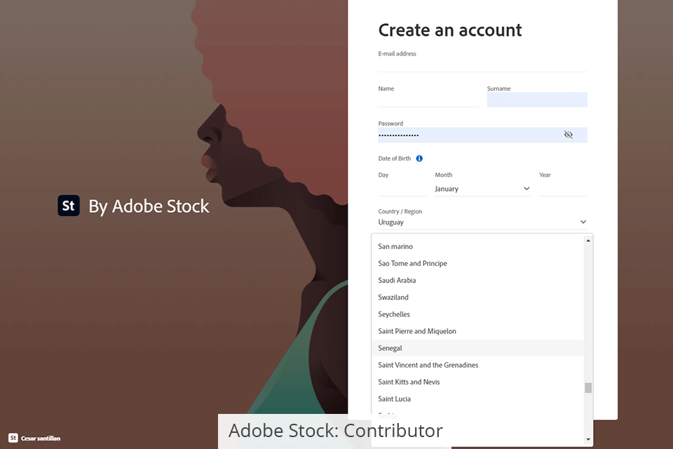استمارة تسجيل مساهم في Adobe Stock