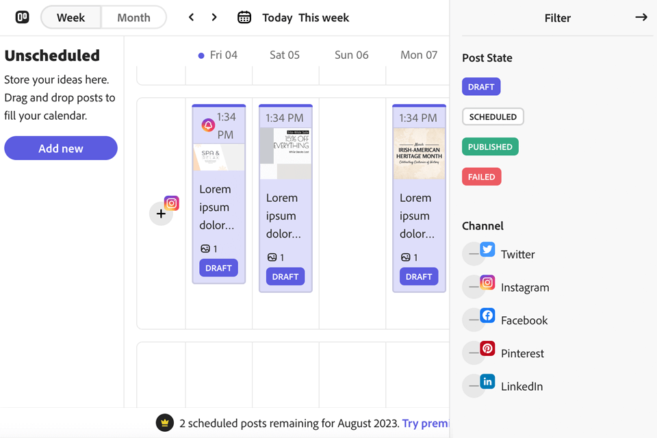 adobe express free social media scheduling tool interface