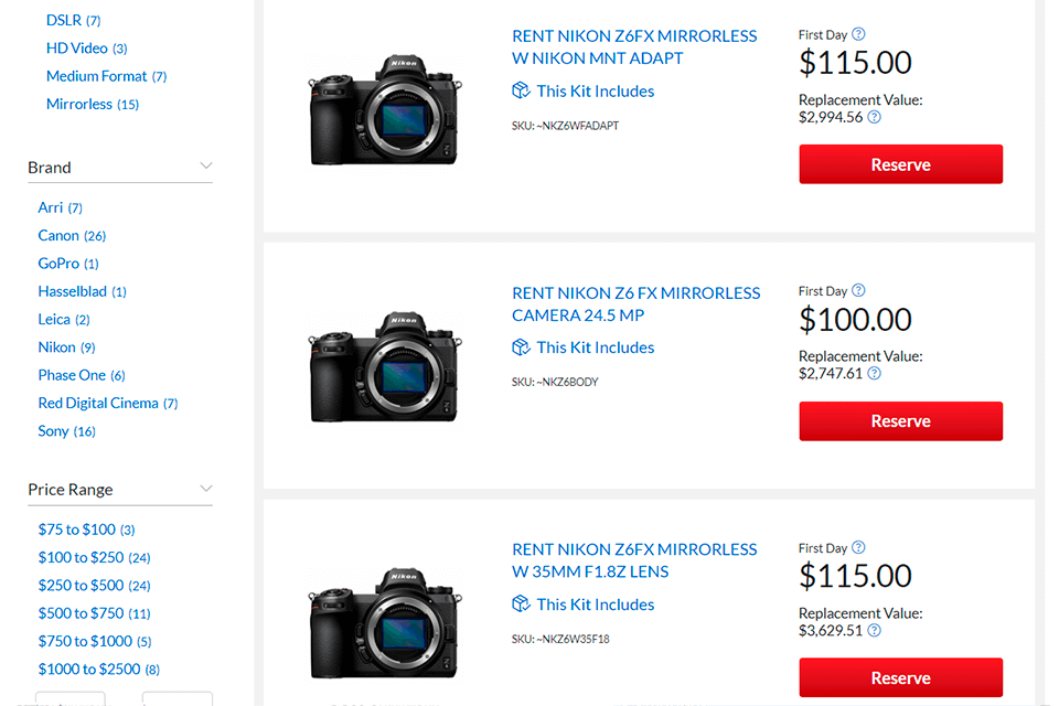 adorama video equipment rental options for filmmakers interface