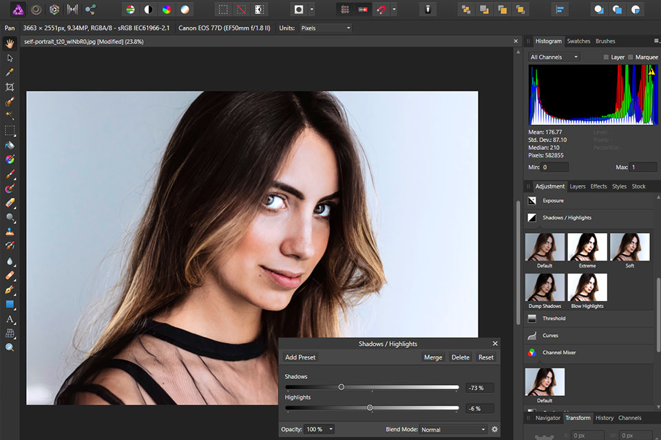 affinity photo inpixio الواجهة البديلة