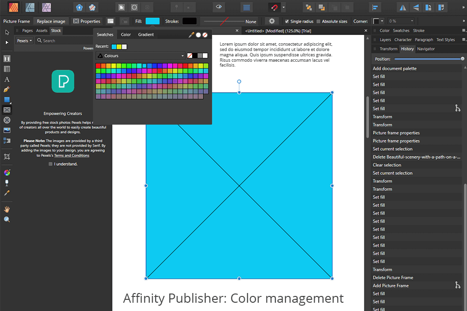 affinity publisher color options