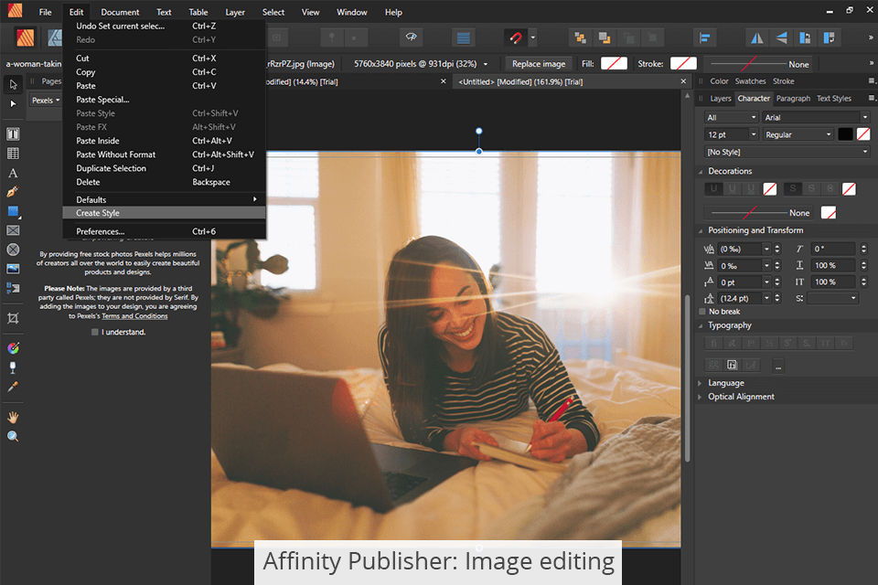 affinity publisher editing