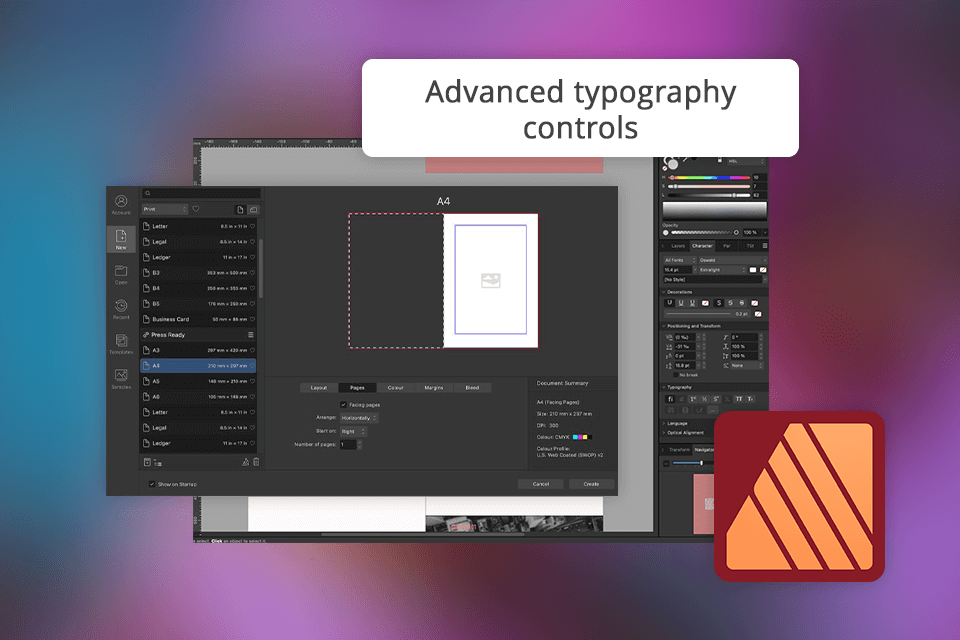 affinity publisher features