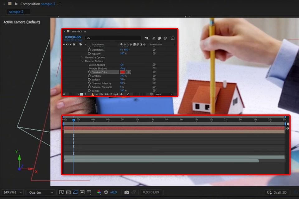 after effects shadow catcher adjusting settings
