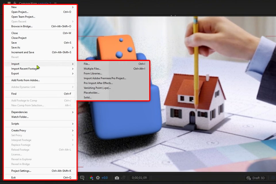 after effects shadow catcher setting up scene