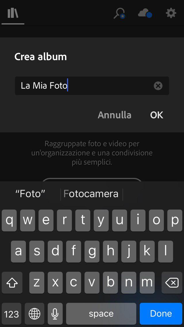 aggiungi foto dal tuo dispositivo mobile ightroom versione
