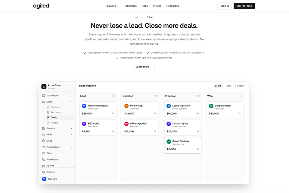 agiled app personal project management software