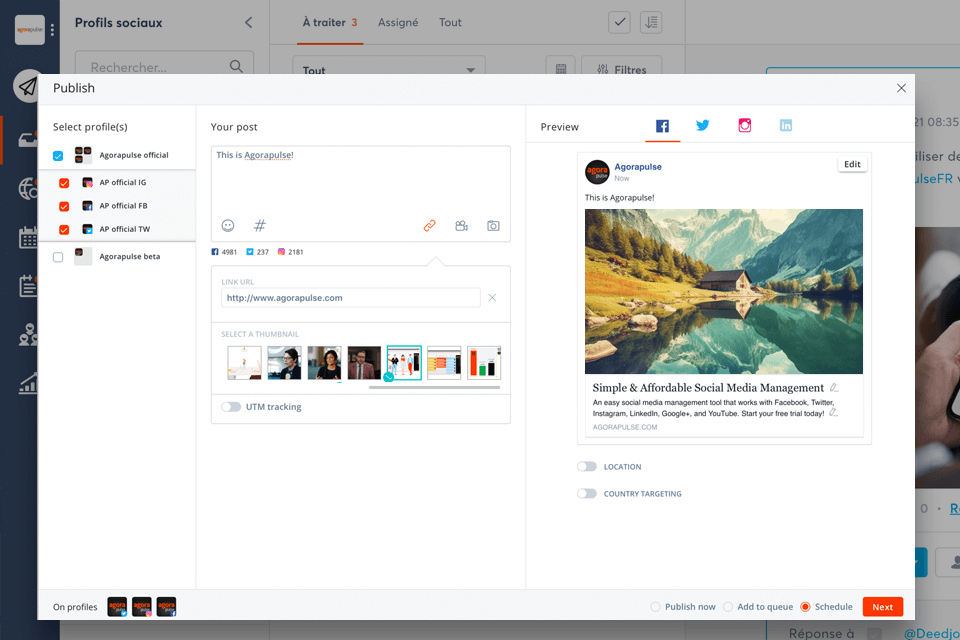 agorapulse free social media scheduling tool interface