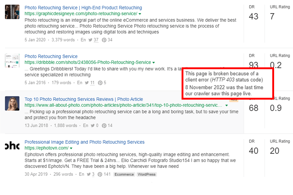 ahrefs upptäckt av trasiga sidor i innehållsutforskaren