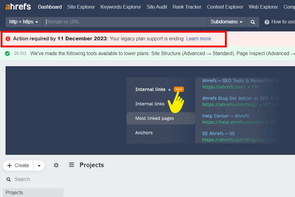 ahrefs legacy plan cancellation