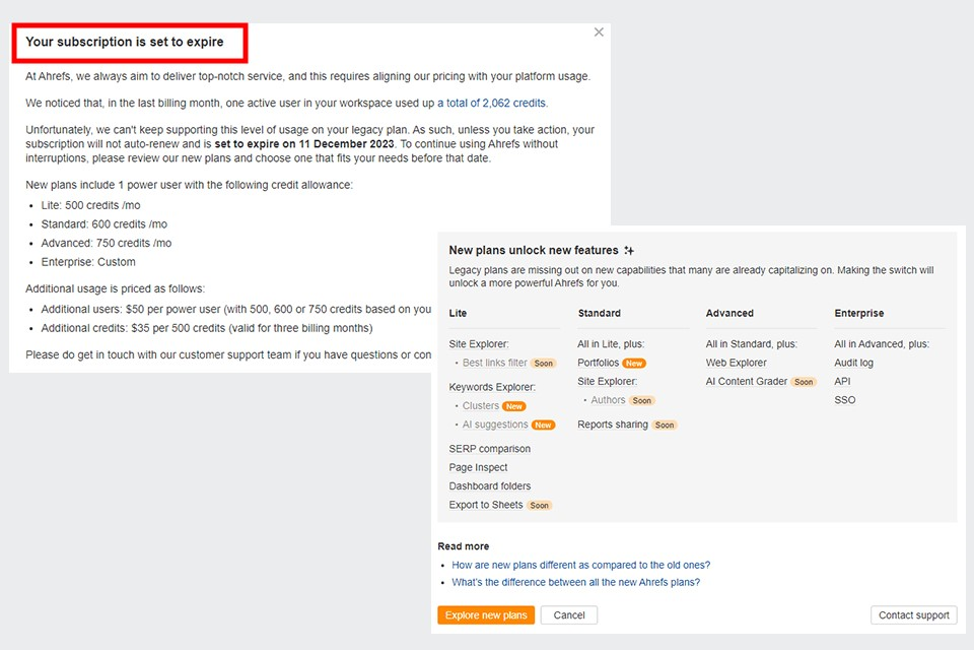 ahrefs subscription expiring