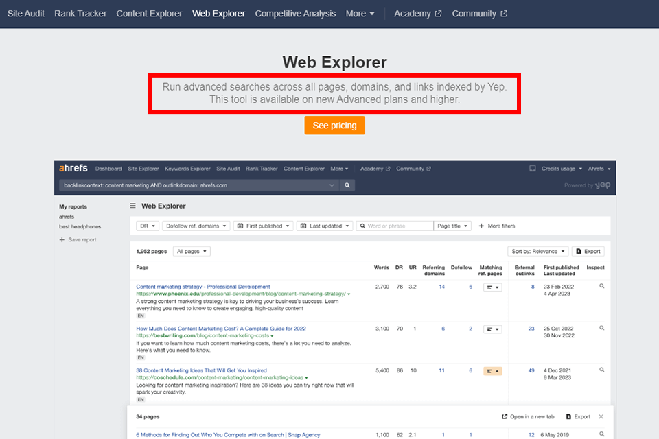 ahrefs webbutforskare
