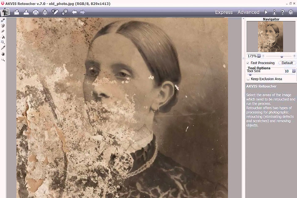 akvis retoucher photo restoration software interface