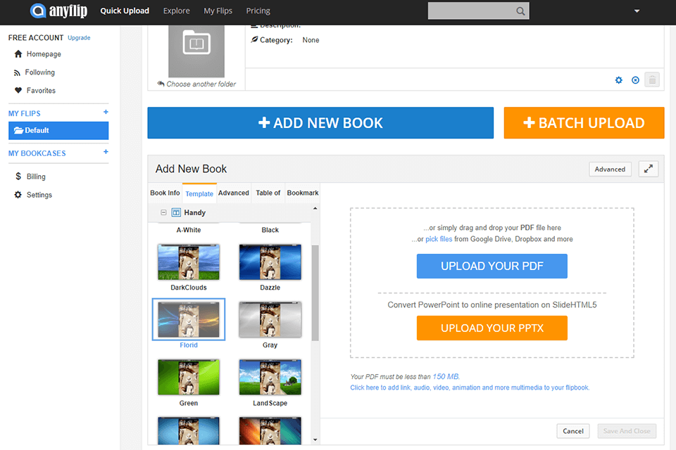 interface do criador de livretos anyflip