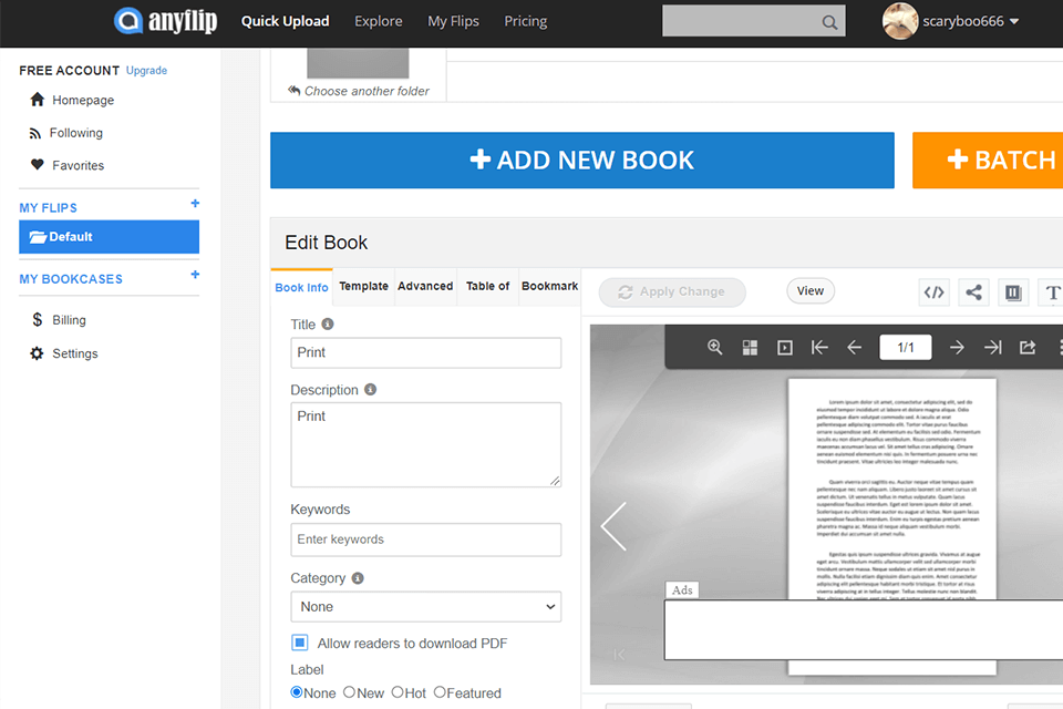anyflip flipbook software interface