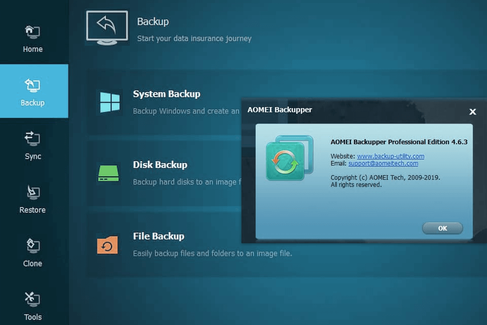 aomei backupper disk imaging software interface