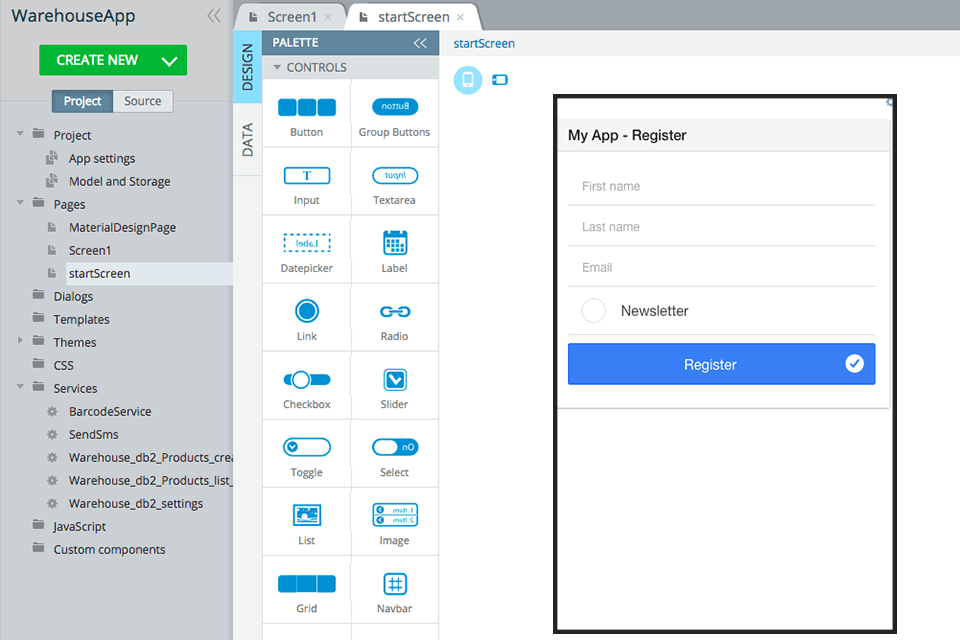 appery free app builders interface