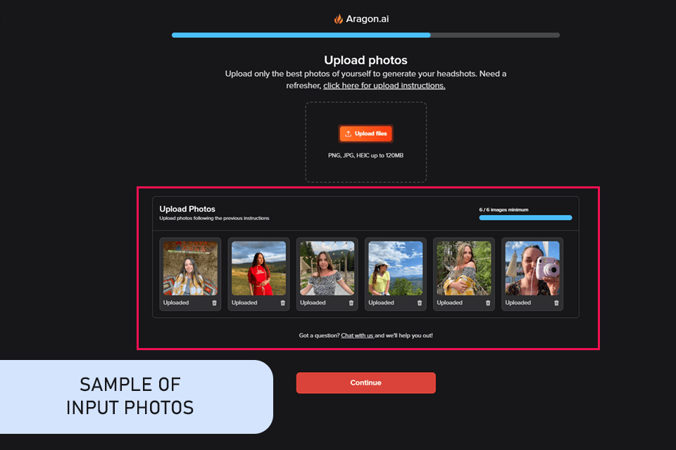 aragon ai uploading photos