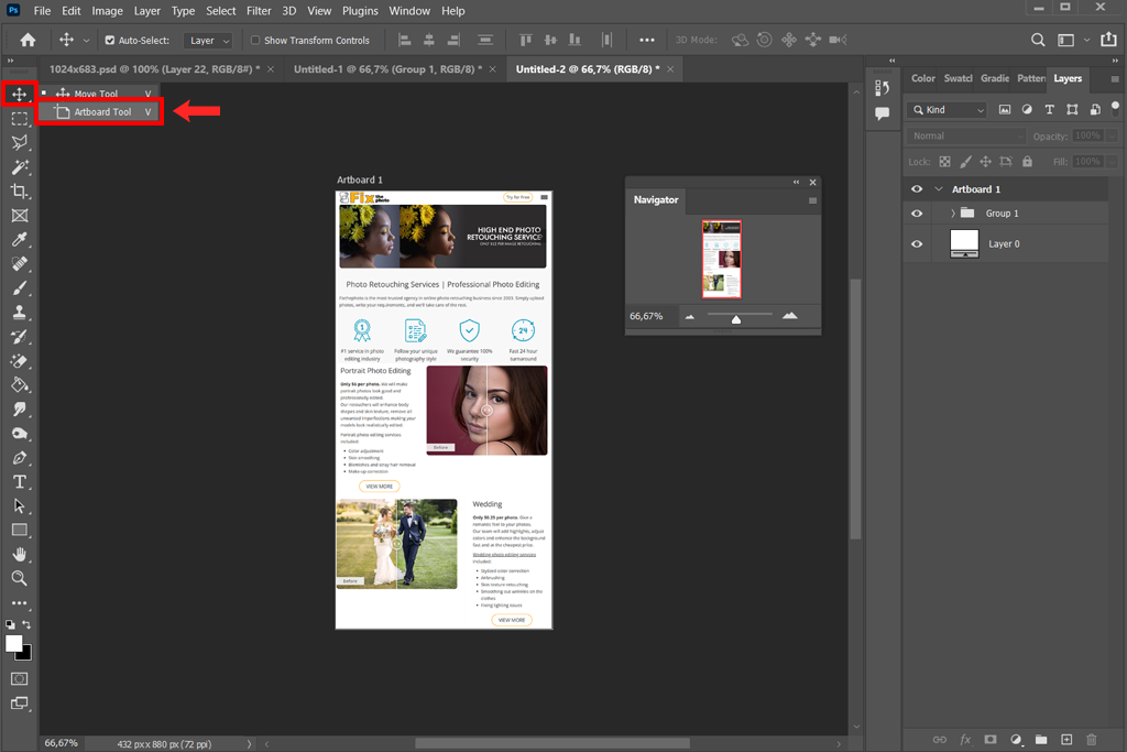 artboard tool in photoshop