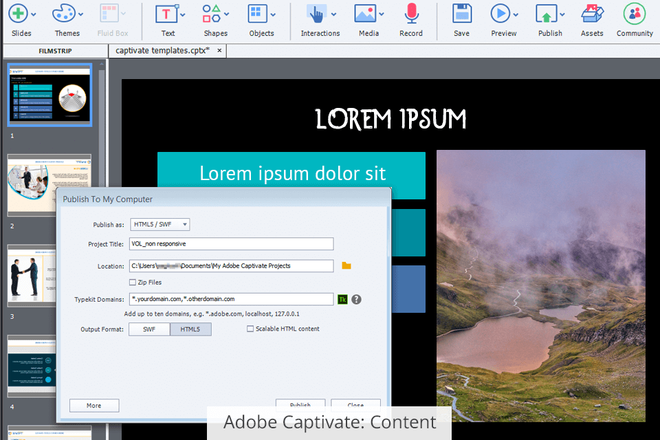 adobe captivate content