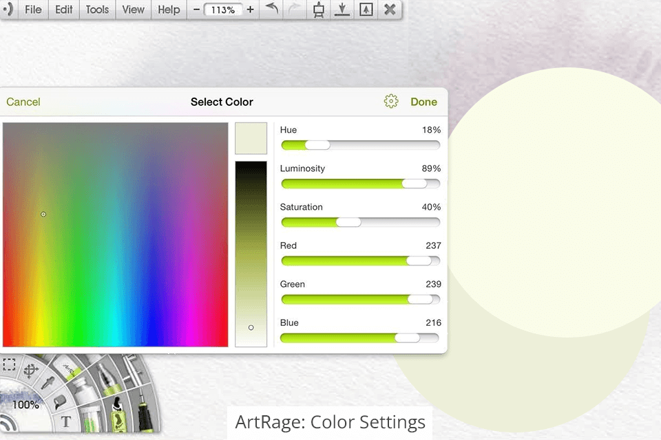 artrage color options