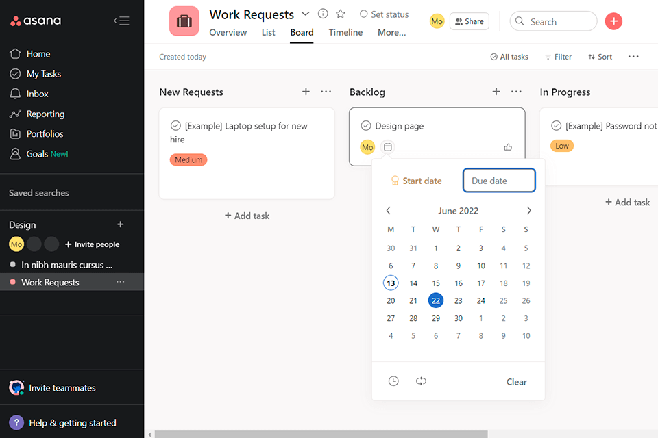 asana interface do criador de agendamento gratuito