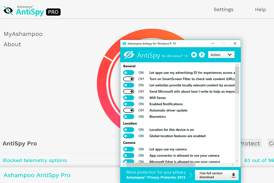 ashampoo antispy windows 10 privacy tool interface
