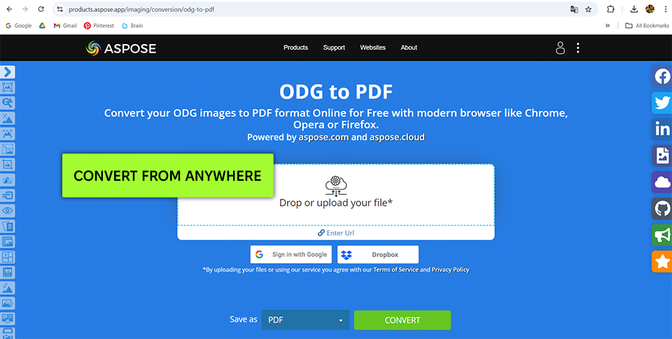 aspose odg to pdf converter interface