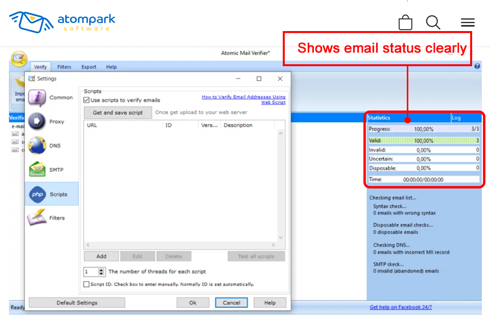 atompark email verification software
