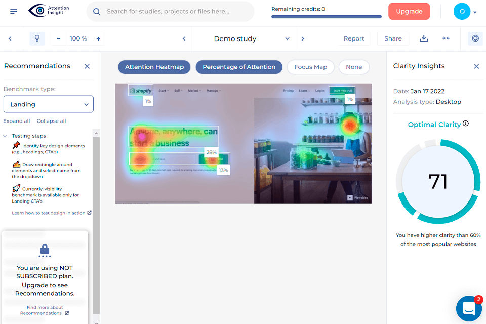 attention insight website heatmap tool interface