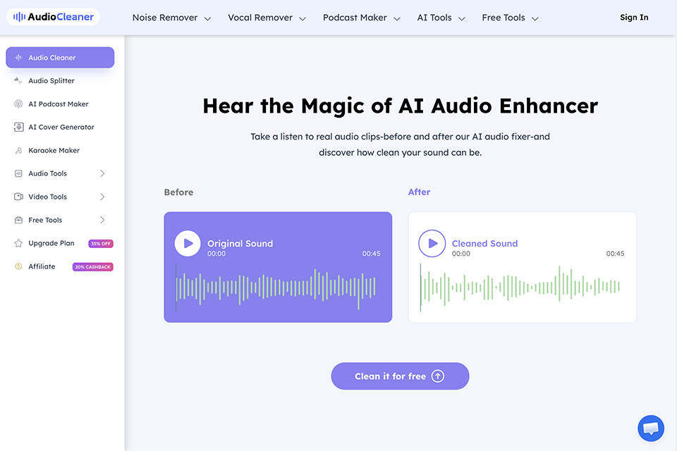 audiocleaner ai free audio enhancer