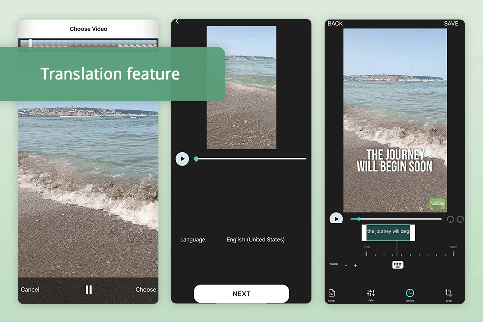 autocap app for video captions interface