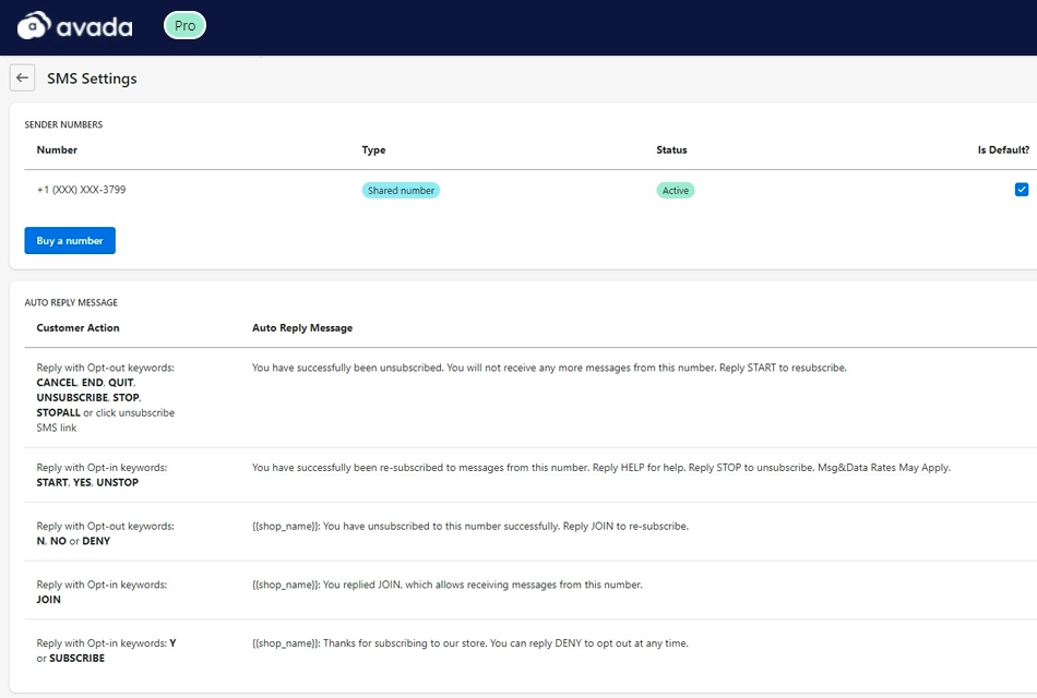 avada bulk text message service interface