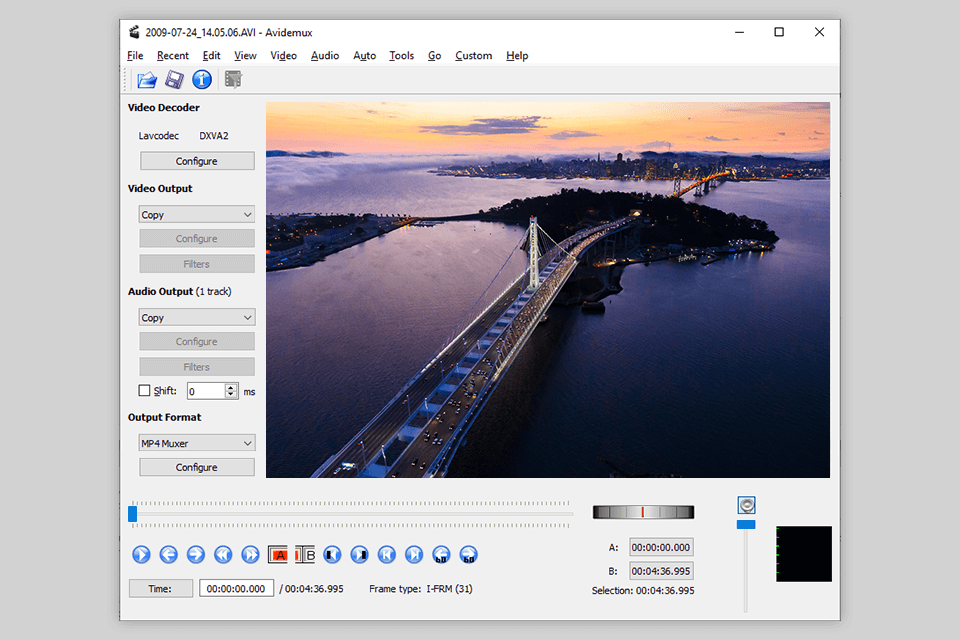 avidemux واجهة محرر البيانات الوصفية للفيديو