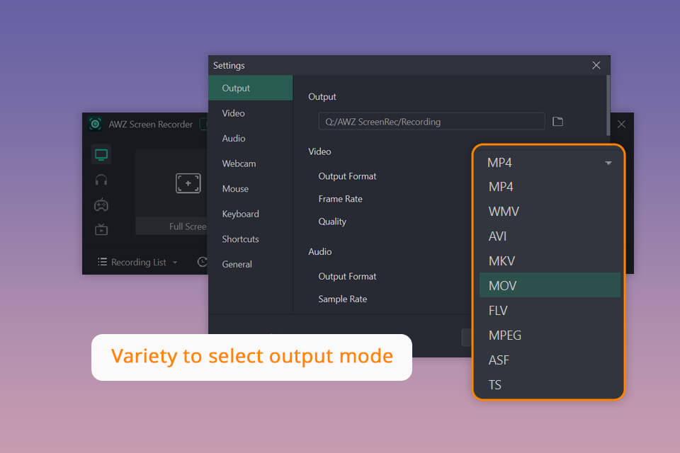 awz screen recorder output mode