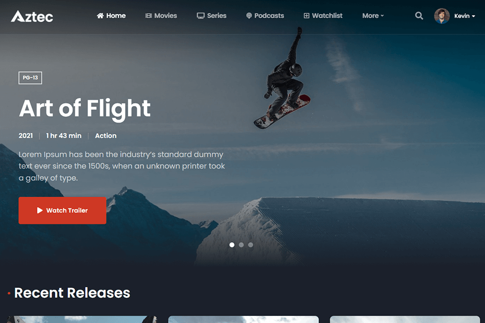 aztec wordpress video theme interface