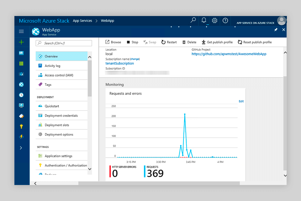 azure app service interface