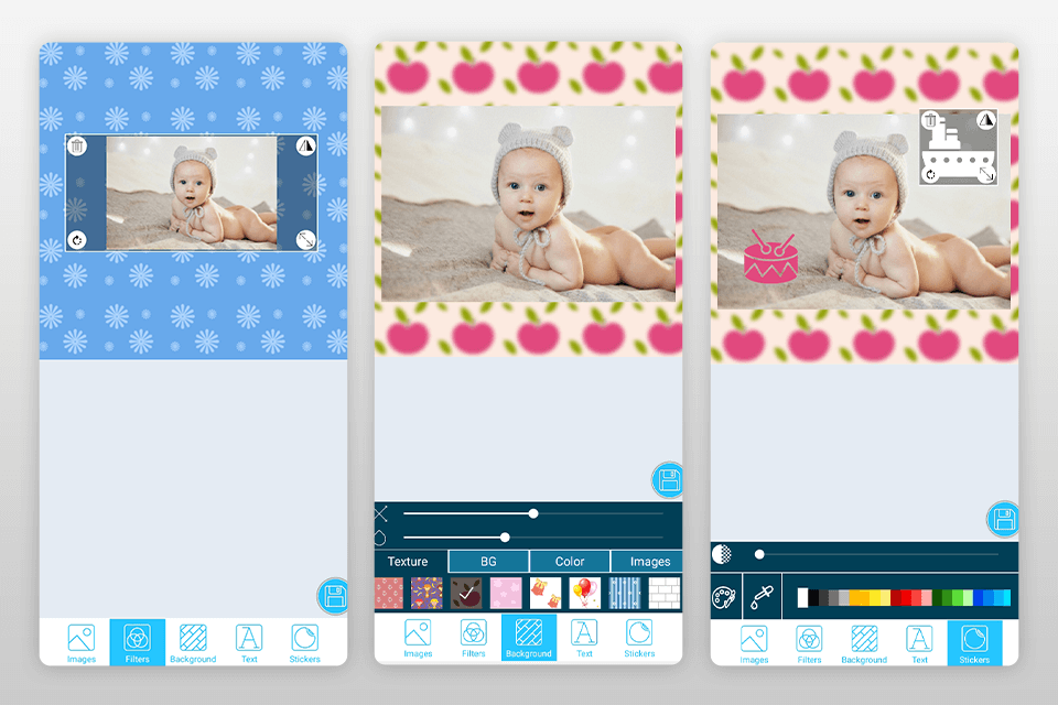 baby photo collage تحرير واجهة التطبيق