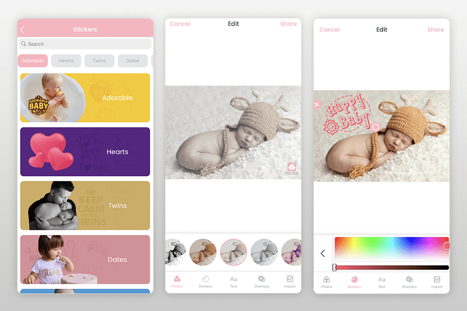 baby sticker واجهة تطبيق تحرير الصور