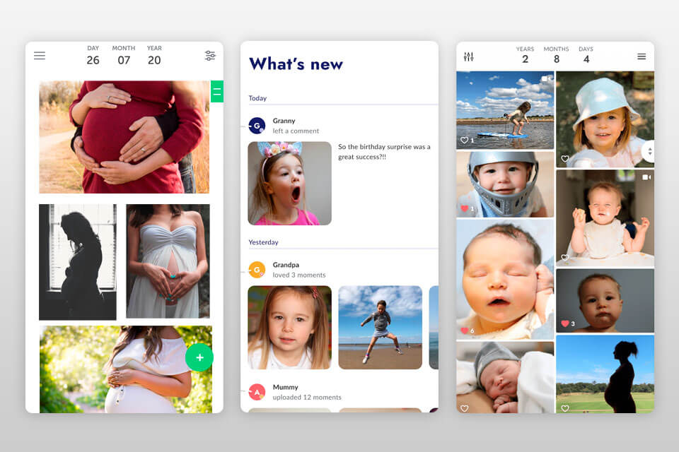 back then app for pregnancy photos interface