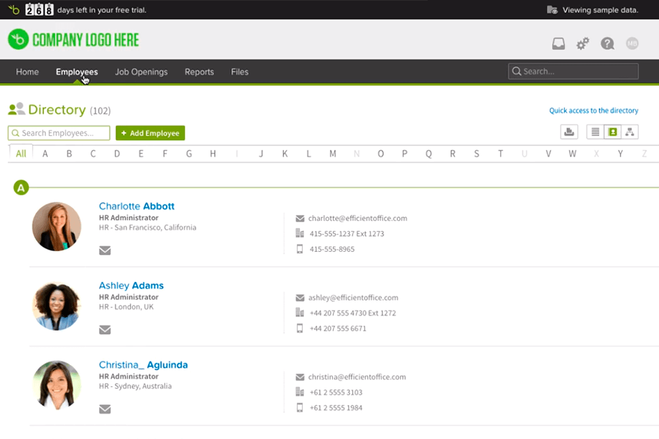 bamboo hr workforce management software interface