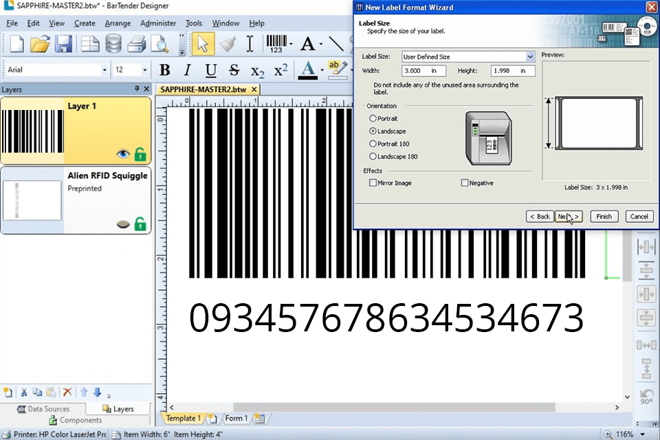 bartender barcoding software interface