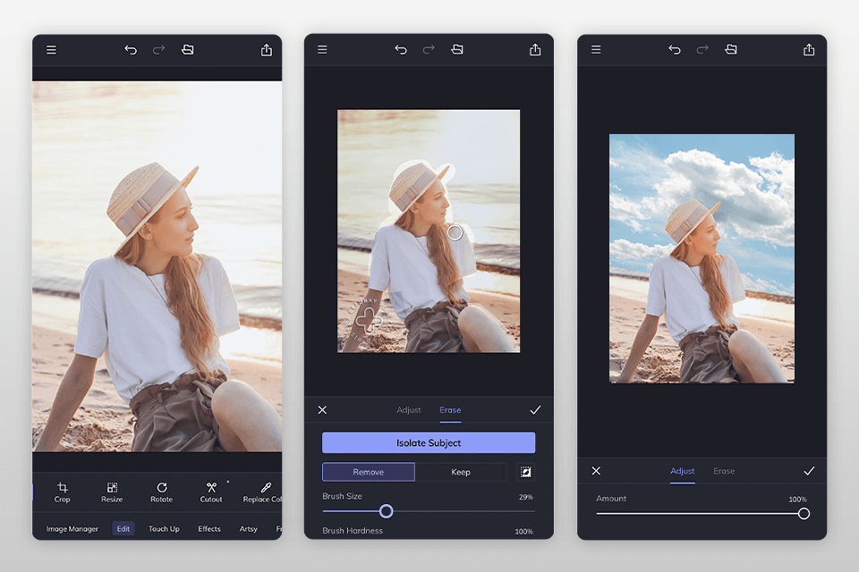 befunky sky replacement app interface