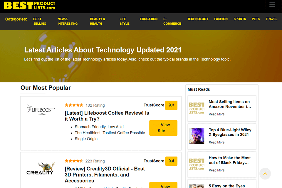 best product lists.com technology blogs interface
