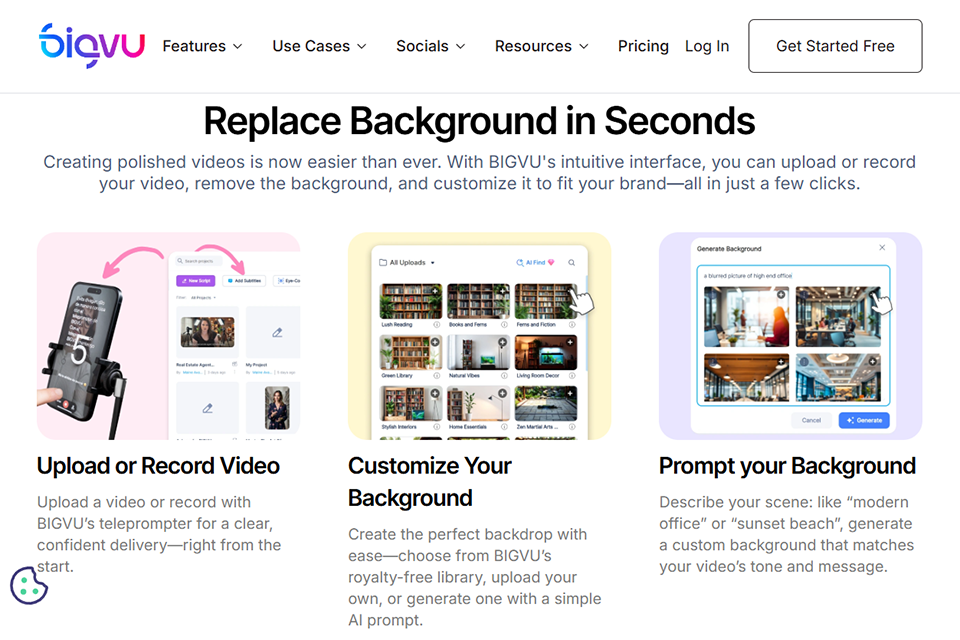 bigvu tv app to remove background from video