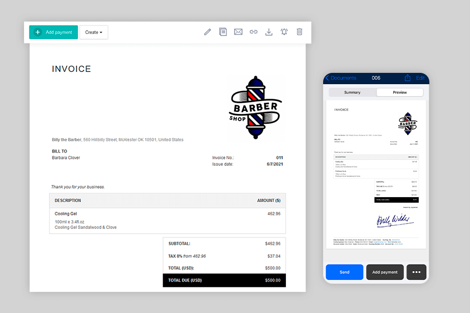 billdu invoice app interface