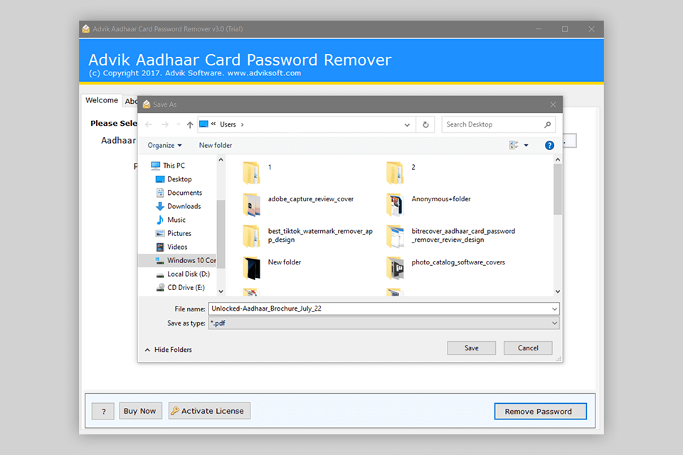 bitrecover aadhaar card password remover destination location