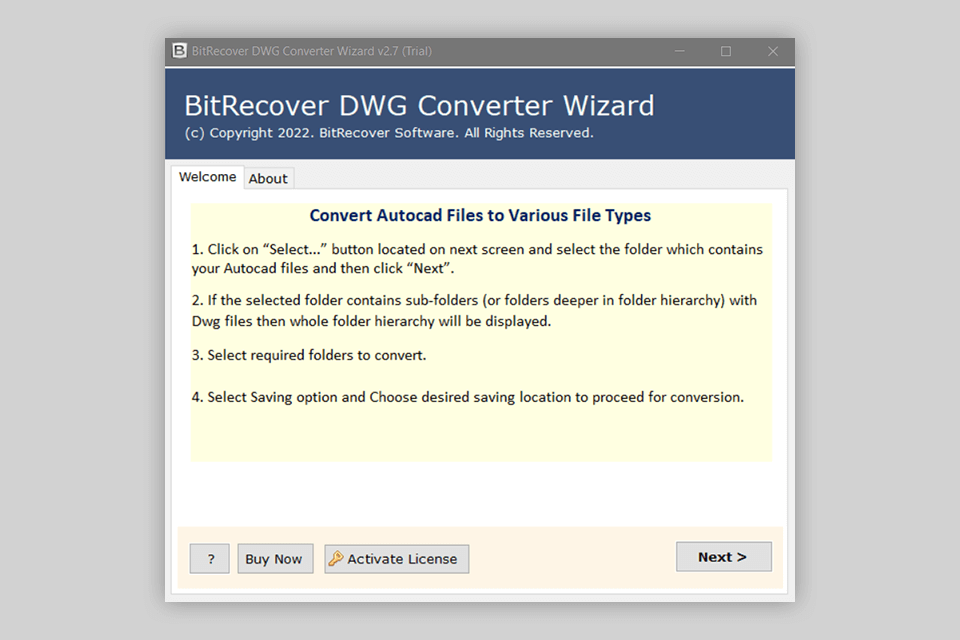 bitrecover dwg converter software interface